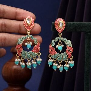 Rama Green Color Mint Meena Earrings
